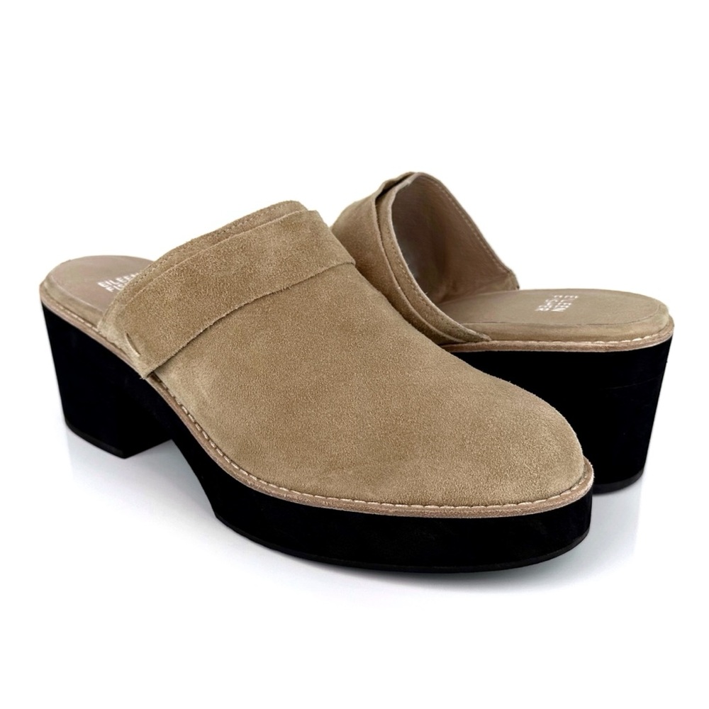 Eileen Fisher Women's Hiya Platform Suede Mule Clogs Beige Size 11